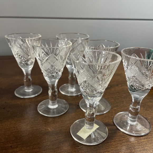 Crystal glass DIAMOND & STARBURST CORDIAL GLASSES SET OF 6 henryk szlufiernia - Picture 10 of 12
